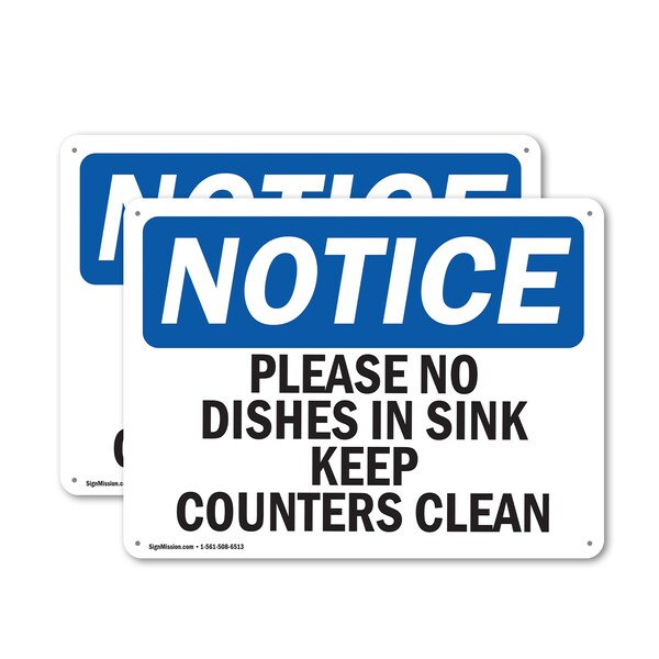 Signmission Please No Dishes In Sink Keep Counters Clean, 10 in W x Rectangle, Plastic OS-2PACK-NS-P-710-L-17530 - main